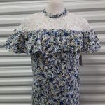 Belle Sky Belle & Sky Top Women's Size Small Blue Floral Boho Ruffled Lace Casual Blouse Photo 3