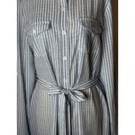 Joy Joy  Dress Women Large Blue White Striped Button‎ Front Tie Waist Shirt NWT Photo 8