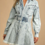 We The Free Free People Chain of Command Pleated Blue Mini Dress Size Large Photo 0