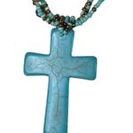 Turquoise Crucifix Cross Stone Necklace Beaded Layered Religious Jewelry u Blue Photo 1