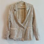 Anthropologie Mable Pearl Sequin Mix Blazer Champagne Sparkle Jacket Size Small Gold Size M Photo 3