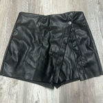 Love Tree Women’s Black Faux Leather Skort Wrap Front Button Details Size Large Photo 0