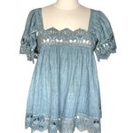POL Square Neck Puff Sleeve Crochet Details Flowy Blouse Small NWOT Photo 0