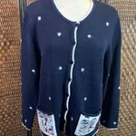 cj banks Vintage  Hand Embroidered Navy Blue Snowman Cardigan Size XL Photo 0