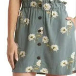 Madewell Green Daisy Print Button Front Paperbag Waist Mini Skirt Size M Photo 0