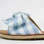 Soda Blue and‎ White Gingham Bow Espadrille Slide Sandals Photo 1
