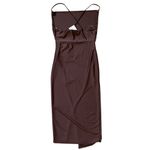 Brown Ruched Bodycon Midi Dress Spaghetti Strap Slit Evening Cocktail Women’s S Photo 4