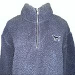 PINK - Victoria's Secret PINK VICTORIA’S SECRET Charcoal Gray Sherpa Fuzzy Half Zip Pullover Small Photo 2