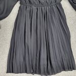 BBX Lephsnt Faux Wrap Dress Womens M Black Pleated Long Puff Sleeve Midi New Size M Photo 12