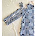 Crown & Ivy  Blue White Cold Shoulder Round Neck Diamond Print Top Size Medium Photo 11