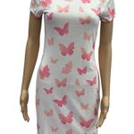 MRT 1030 White Butterfly Print Short Sleeve Tee Shirt Dress Womens Medium Photo 2