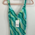 ZARA  Wavy Green Striped Midi Dress Photo 5