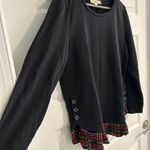 Loft Long Sleeve Plaid Trim Top Black Red Size L Photo 5