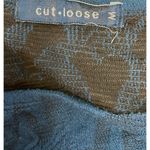 Vintage Cut Loose Long Sleeve Top Women Medium Blue Textured Stretch Boho Retro Photo 1