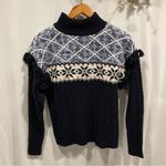 autumn cashmere  navy mock neck faire isle pom pom shoulder sweater soft warm Photo 0