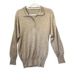 Womens Top Medium Gold Metallic Knit Long Sleeve Collared Pullover Holiday Party Photo 0