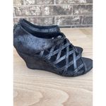 Eileen Fisher Women’s 6.5 Wedges Black Suede Open Toe Strappy Heels Career Photo 3