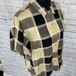 Angelique cotton blend button down short sleeve collar shirt tan & black sz XL Photo 3
