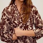 Mango Linen Tropical Brown and Cream Patterned Kimono Blazer Cardigan Photo 3
