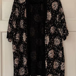 Pact Floral Organic Cotton Kimono Size XS/S Black Cream Pink Peach Floral Blooms Photo 0