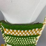 Vintage Hand Crafted Yarn Crochet Striped Boho Shoulder Bag Braided Strap Green Photo 4