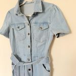 Avec Les Filles Denim Blue Wide Leg Belted Short Sleeve Fitted Jumpsuit Sz 29 Photo 10