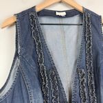 Chico's Denim Vest Women 3 US XL Blue Dark Wash Ruffle Western Princess Cut Boho Photo 2