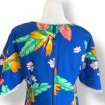 Vintage Made In Hawaii Maxi Dress Blue White Tropical Floral Lace Flutter Sleeve Size M Photo 6