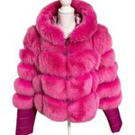 Smith Fine Furs Genuine Fox Fur Convertible Hooded Jacket To Vest Pink Dyed 2XL Size 2X Photo 0