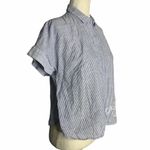 Floral Embroidered Button Up Striped Shirt 60PE Blue Size M Photo 4