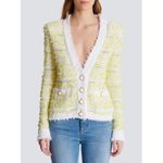 Balmain Yellow and White Tweed Cardigan 42 FR 10 US DF1KL106KG71 Photo 1