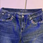 GRACE IN LA  jeans size 32 Women's Feather Embroidery Mid Rise Bootcut Jeans Photo 7