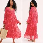 Free People Raspberry Pink Wallflower Midi Long Sleeve Dress M Photo 1