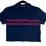 Brandy Melville navy collared crop shirt with red stripe Photo 0