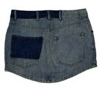 Free People  Denim Mini Skirt Women’s Size 27 2 Tone Blue Distressed Button‎ Fly Photo 3
