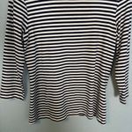 J. McLaughlin Striped 3/4 Sleeve Crewneck Top Navy White Size Medium Classic Photo 3