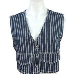SheIn  Women's Blue V-Neck Striped Denim Jean Sleeveless Pinstripe Vest Jacket M Photo 0