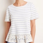 Anthropologie  Eri + Ali Gray Stripe Crochet Hem Short Sleeve Top Photo 0
