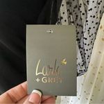 Lark + Grey NWT Women's V Neck Puff Mesh Polka Dot Sleeves Bodysuit L XL Black Size L Photo 6