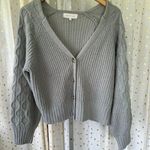 Ally Mae Gray Cable Knit Rib Stitch Button Down Balloon Long Sleeve Cardigan L Size L Photo 1