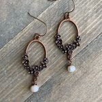 Antique copper freshwater Pearl dangle drop lightweight earrings boho indie Photo 2