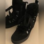 J Slides women black suede with faux fur combat boots US 7 Photo 6