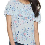 Juicy Couture Blue Floral Ruffle Rhinestone Jewel Neck Blouse Size M Vintage Photo 0