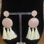 Tassel Dangle Earrings Beige Thread Design Tan Photo 1