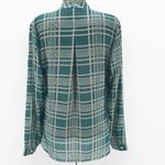 CAbi  Surplice Blouse Teal Cream Windowpane Plaid Chiffon Size M Photo 3