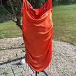 ZARA  orange satin spaghetti strap ruched dress Photo 3