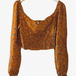 Elodie  Womens Crop Top Orange Rust Floral Long Sleeve faux Button Front SZ L Photo 0
