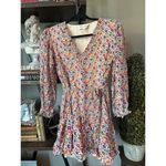 Saloni Franca Silk Floral Print Mini Wrap Dress Red Cream Womens Size 6 Photo 6