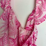 Cupshe Malina One Shoulder Ruffle Tiered Mini Dress Sz Small Pink Palm Tropical Photo 12