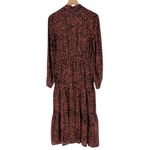 Line and Dot Silk Chiffon Printed Long Sleeve Tiered V Neck Midi Peasant Dress Photo 1